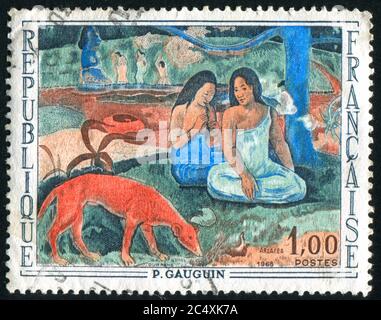 FRANCE - CIRCA 1968: stamp printed by France, shows Arearea (Merriment) by Paul Gauguin, circa 1968 Stock Photo