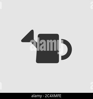 Watering can icon flat. Black pictogram on grey background. Vector illustration symbol Stock Vector