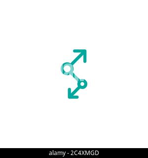 Flip Vertical vector icon. Two blue opposite arrows and circles isolated on white. Flat icon. Exchange, different ways, forces icon. Good for web and Stock Vector