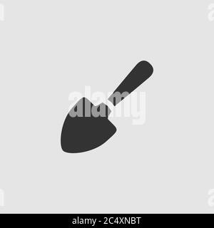 Garden shovel icon flat. Black pictogram on grey background. Vector illustration symbol Stock Vector