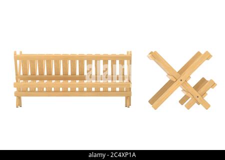 Bamboo Kitchen Dish Drying Rack on a white background. 3d Rendering Stock Photo