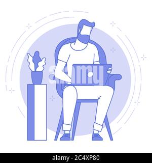 Young man is working outsourced. Stock Vector
