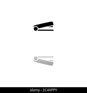 Stapler. Black symbol on white background. Simple illustration. Flat Vector Icon. Mirror Reflection Shadow. Can be used in logo, web, mobile and UI UX Stock Vector