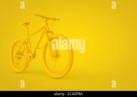 Abstract Yellow Clay Style Mountain Bike on a yellow background. 3d Rendering Stock Photo