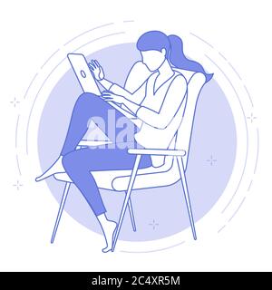 Young woman is working outsourced. Stock Vector