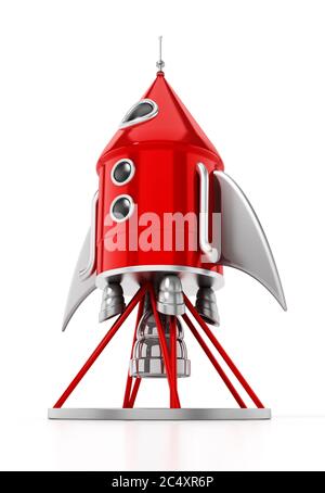 Vintage space rocket isolated on white background. 3D illustration. Stock Photo