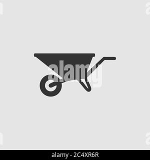 Wheelbarrow cart icon flat. Black pictogram on grey background. Vector illustration symbol Stock Vector