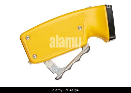 Retro old mechanically powered flashlight isolated on white with clipping path Stock Photo
