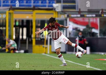 Milano (Italy) 28th June 2020. Lucas Paqueta  of Ac Milan    during the  Serie A match  between Ac Milan and As Roma. Stock Photo