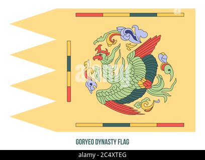 Goryeo Dynasty (918-1392) Flag Waving Vector Illustration on White Background. Phoenix Flag. Historical Korea Flag. Stock Vector