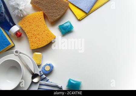 Dish washing supplies and kitchen cleaning Stock Photo