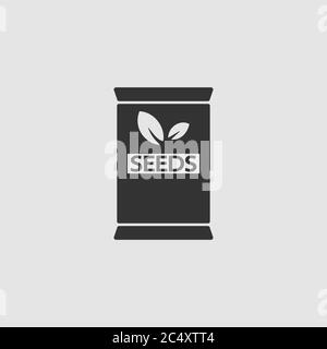 Seed sack icon flat. Black pictogram on grey background. Vector illustration symbol Stock Vector