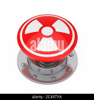 Red Atomic Bomb Launch Nuclear Button with Radiation Symbol on a white background. 3d Rendering Stock Photo