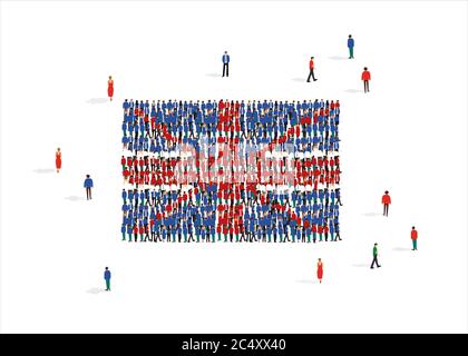 Flag of United Kingdom of Great Britain and Northern Ireland made from people on white background, vector illustration Stock Vector
