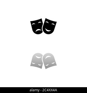 Festive masks. Black symbol on white background. Simple illustration. Flat Vector Icon. Mirror Reflection Shadow. Can be used in logo, web, mobile and Stock Vector