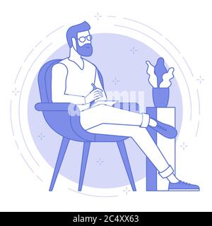 Young man is working outsourced. Stock Vector