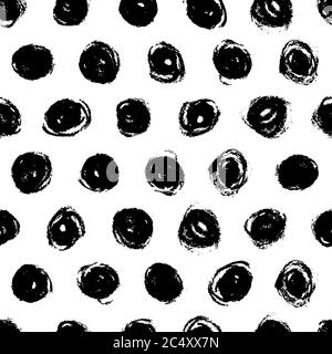 Abstract watercolor polka dot grunge background. Vector black white seamless pattern. Dry brush art ink texture. Hand drawn fabric design, wrapping pa Stock Vector