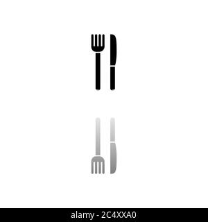 Fork knife. Black symbol on white background. Simple illustration. Flat Vector Icon. Mirror Reflection Shadow. Can be used in logo, web, mobile and UI Stock Vector