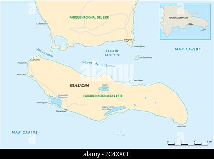 Vector map of the island of Saona belonging to the Dominican Republic Stock Vector