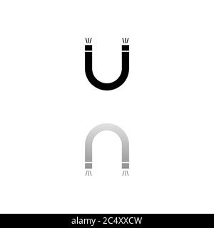 Magnet. Black symbol on white background. Simple illustration. Flat Vector Icon. Mirror Reflection Shadow. Can be used in logo, web, mobile and UI UX Stock Vector