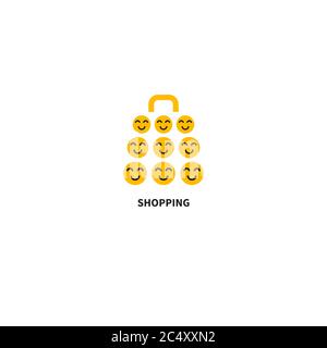 Online shopping icon, online shopping, shopping bag with smile, present. Vector symbol Stock Vector