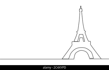 continuous line drawing of the Eiffel Tower in Paris attractions illustration. Stock Vector