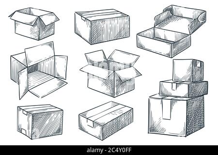 Cardboard Closed Box Pencil Drawing Stock Illustration 525711031