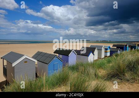 beach huts at wells-next-the-sea beach, north norfolk, england Stock Photo