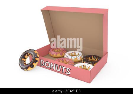 Assorted Sweet Donuts in a Paper Cardboard Box on a white background ...