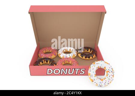 Assorted Sweet Donuts in a Paper Cardboard Box on a white background ...