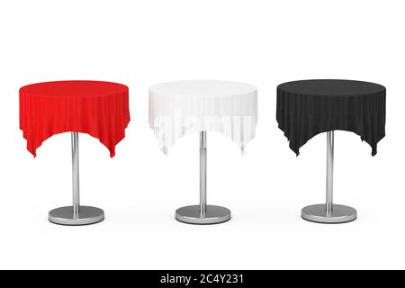 Round Party Dinner Tables with TableCloth on a white background. 3d Rendering Stock Photo