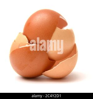 Closeup shot of eggshells on a white background Stock Photo