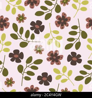 Vector seamless pattern with abstract flowers and branches. Nature organic deisgn concept in soft tones. Stock Vector