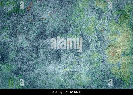 Texture, background, old wet concrete wall covered with mold and moss Stock Photo