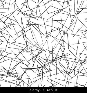 Abstract hatching seamless pattern. Scratched cracked vector texture. Black ink pen lines strokes on white background. Fashion textile print, trendy f Stock Vector