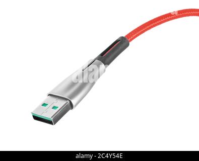 USB cable isolated on white background. Connector and socket for PC. Clipping path Stock Photo