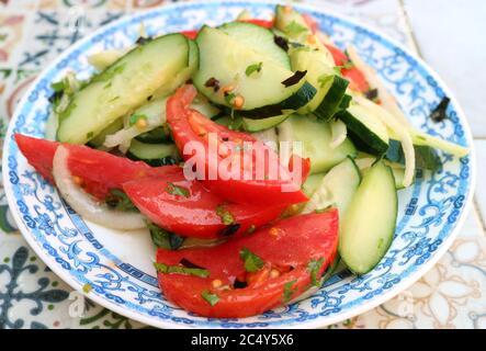Georgian Style Cucumber Tomato and Onion Salad Stock Photo