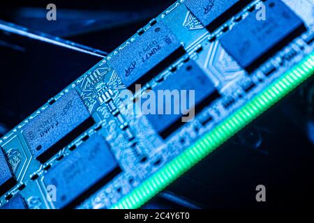 Ram memory detail detail with clearly visible construction and functional details of the chip Stock Photo