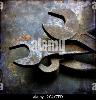 Closeup shot of rusted old wrenches Stock Photo