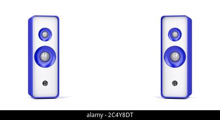 Front view of stereo speakers on white background, copy space between them Stock Photo