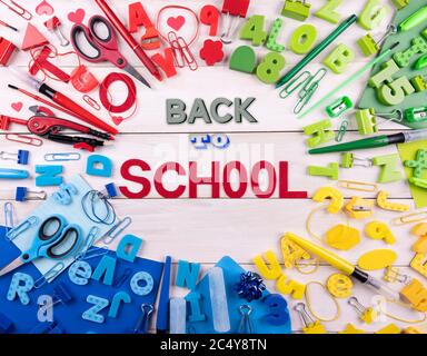Background with School supplies. Back to school concept Stock Photo