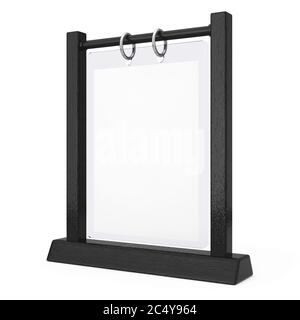 Black Wooden White Blank Transparent Table Plate Flip Menu Card Holder on a white background. 3d Rendering Stock Photo
