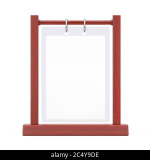 Wooden White Blank Transparent Table Plate Flip Menu Card Holder on a white background. 3d Rendering Stock Photo