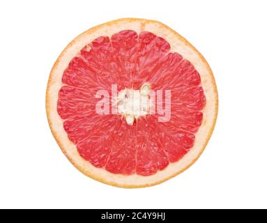 Pink ripe grapefruit slice isolated on white background. Top view Stock Photo
