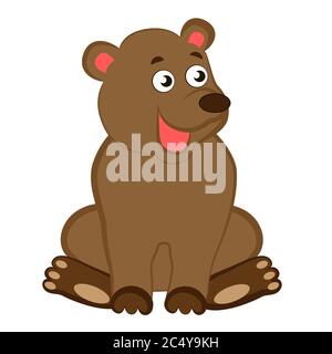 Cartoon brown teddy bear in a sitting position isolated white background. Stock Vector