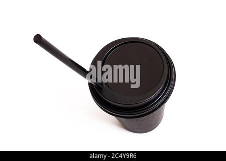 Black paper cup of coffee isolated on a white background Stock Photo