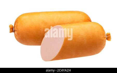 Boiled sausage in shell isolated on white background Stock Photo