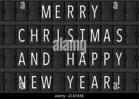 Airport Announcement Flip Mechanical Timetable with Hapy Merry Christmas and Happy New Year Sign extreme closeup. 3d Rendering Stock Photo