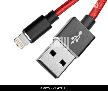USB tape a to Lightning mobile charging cable isolated on white Stock Photo