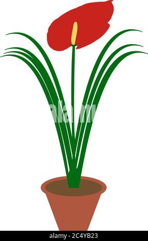 Big flower in brown flowerpot, vector Stock Vector